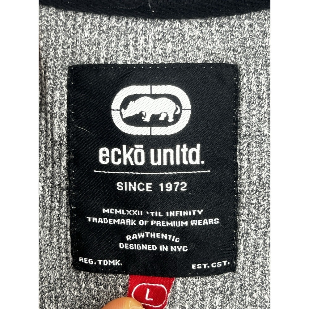 Ecko Unltd Shirt Mens L Waffle Knit Rhino Logo Gray Long Sleeve Thermal Y2K EUC - Picture 13 of 13